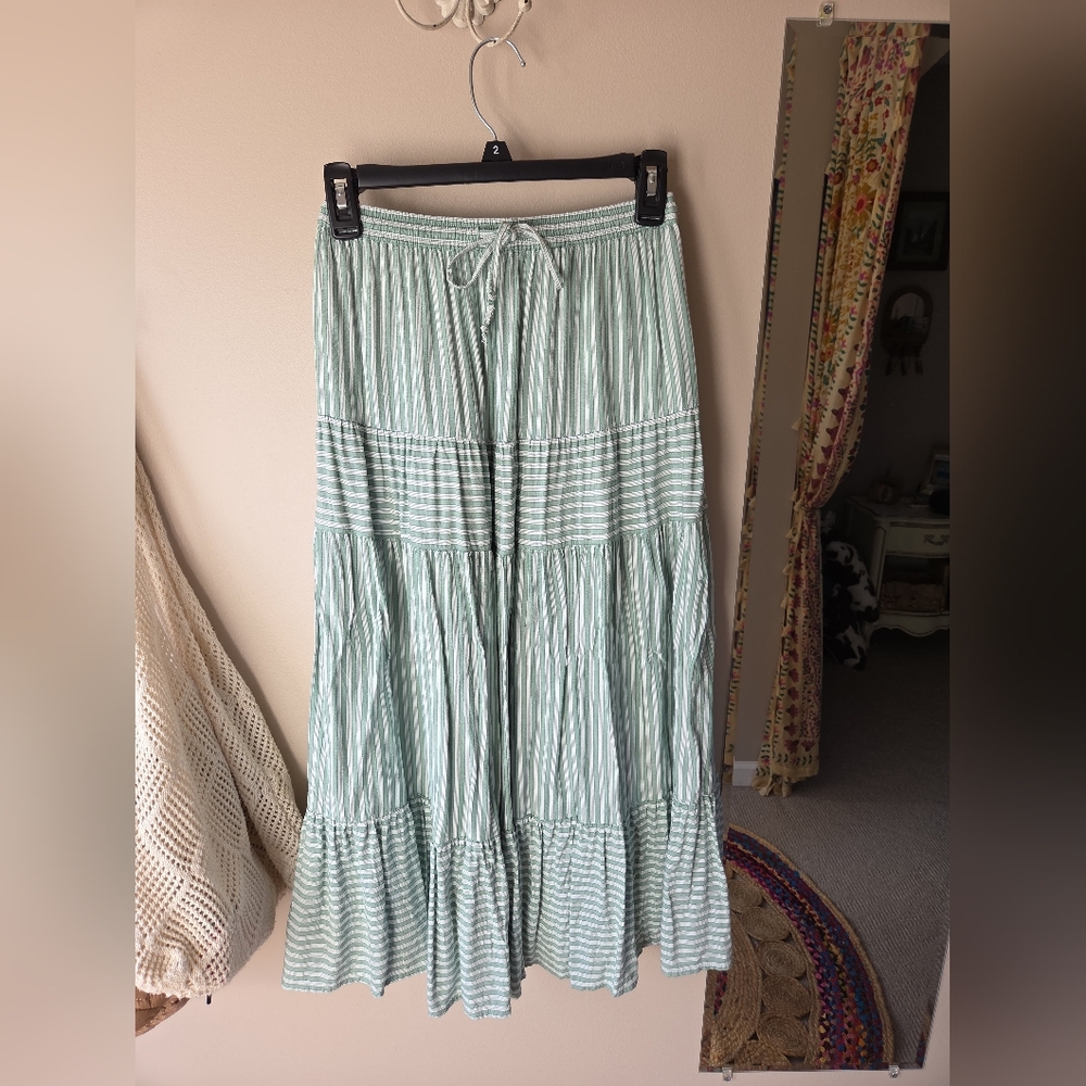 American Eagle NWT Striped Green High Waisted Maxi Skirt